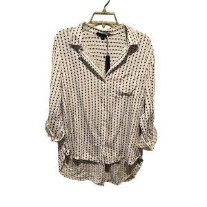 Velvet Heart Women's Large White Stars Print Rayon Classic Long Sleeve Button-Up